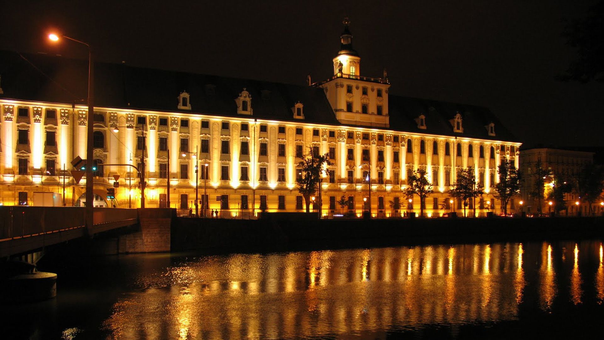 University main building, at night
